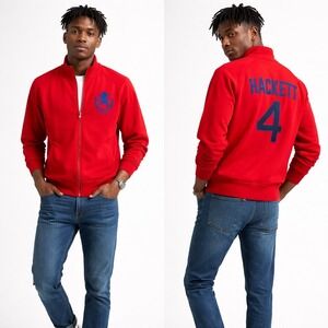 Hackett London Mens Crest Track Jacket Red Full Zip Logo British Prepy Rugbycore